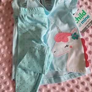 Two piece girls unicorn pantset
